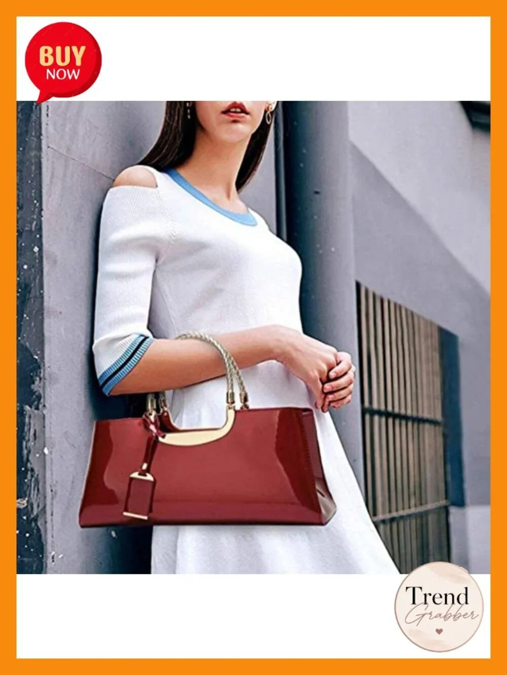Patent Leather Structured Shoulder Satchel Handbag Crossbody Evening Party Bag